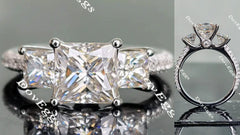 Doveggs pave three-stone moissanite engagement ring