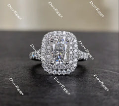 Cushion pave double halo moissanite engagement ring| DovEggs