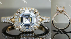 Doveggs asscher half eternity pave moissanite engagement ring