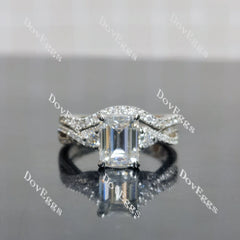 (size 7) Doveggs sterling silver 2ct GHI color Emerald engagement ring set(2rings)