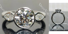 Angelina-Round bezel three stones moissanite engagement ring| DovEggs