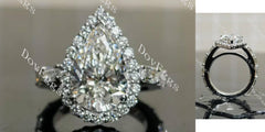 Dean's pear halo pave 3/4 eternity moissanite engagement ring | Doveggs