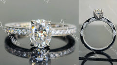 Oval pave vintage moissanite engagement ring| DovEggs