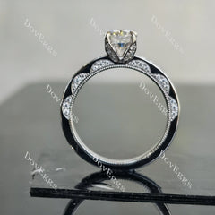 Oval pave vintage moissanite engagement ring| DovEggs