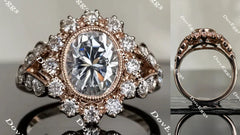 Group Order flower shape halo split shank moissanite/colored gem engagement ring