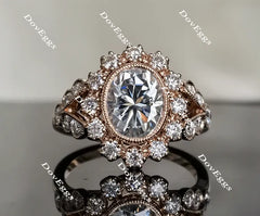 Marisol-Oval flower shape halo split shank oval engagement ring| DovEggs