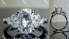 Teia Lily-Oval side stone moissanite engagement ring| DovEggs