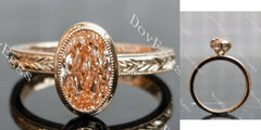 Oval carved bezel solitaire moissanite engagement ring| DovEggs