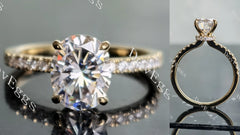 Oval half eternity pave moissanite engagement ring| Doveggs