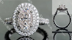 Oval double halo pave moissanite engagement ring| Doveggs