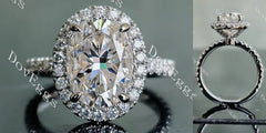 Oval halo pave moissanite engagement ring| Doveggs