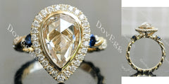 Pear bezel halo art deco moissanite engagement ring| DovEggs
