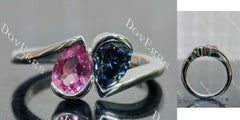 Pear bezel two stones twilight blue moissanite & colored gem engagement ring| DovEggs