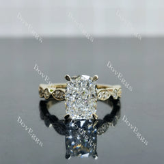 Cushion side stones moissanite engagement ring| DovEggs