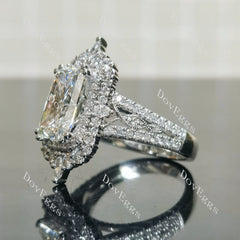 Radiant halo pave vintage moissanite engagement ring| DovEggs