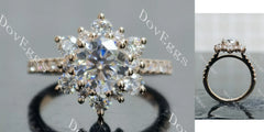 Round floral half eternity moissanite engagement ring| DovEggs