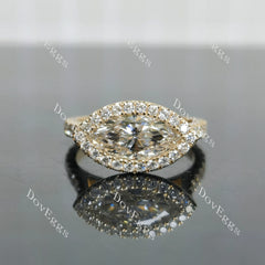 Marquise halo vintage moissanite engagement ring| DovEggs