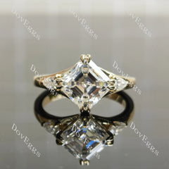 Asscher three stones moissanite engagement ring| DovEggs