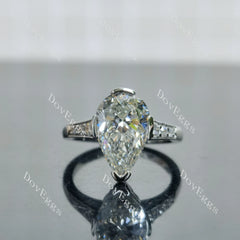 Pear pave art deco moissanite engagement ring| DovEggs