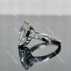 Pear pave art deco moissanite engagement ring| DovEggs