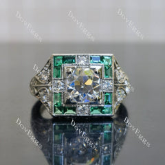 Round pave art deco vintage moissanite engagement ring| DovEggs