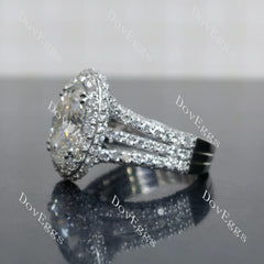 Oval halo pave vintage moissnaite engagement ring| DovEggs