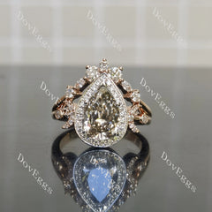 Pear halo pave art deco moissanite engagement ring| DovEggs