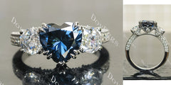 Heart octagon three stones pave vintage engagement ring| DovEggs