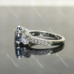 Three stones pave vintage lab diamond engagement ring only semi-mount only(Exclusively to DovEggs Stones)