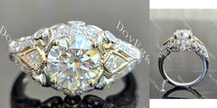 Round art deco side stones moissanite engagement ring| DovEggs