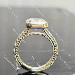 Radiant carved bezel solitaire moissanite engagement ring| DovEggs