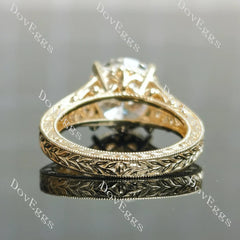 Beth's golden vintage-Round carved lab diamond engagement ring semi-mount only(Exclusively to DovEggs Stones)