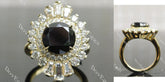 Round halo vintage colored gem engagement ring| DovEggs