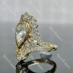 Beth's Victorian Lace-Pear bezel halo art deco vintage lab diamond engagement ring semi-mount only(Exclusively to DovEggs Stones)
