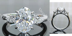 Oval side stones hidden halo moissanite engagement ring| DovEggs