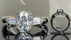 Oval three stones moissanite engagement ring| Doveggs