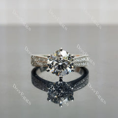 Doveggs Round Pave Half Eternity Lab Grown Diamond Engagement Ring