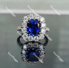Doveggs elongated cushion half eternity pave blue sapphire colored gem ring