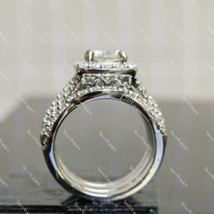 (size 7.5) Doveggs 1.5ct cushion moissanite sterling silver engagement ring set (3 rings)