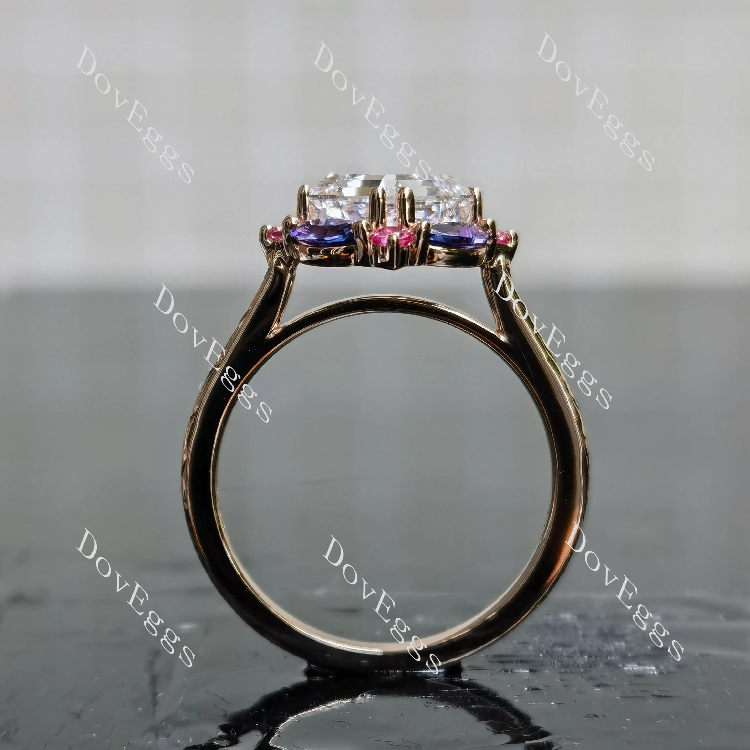 Summer Sunsets Asscher Halo Carved Vintage Lab Grown Diamond Engagement Ring