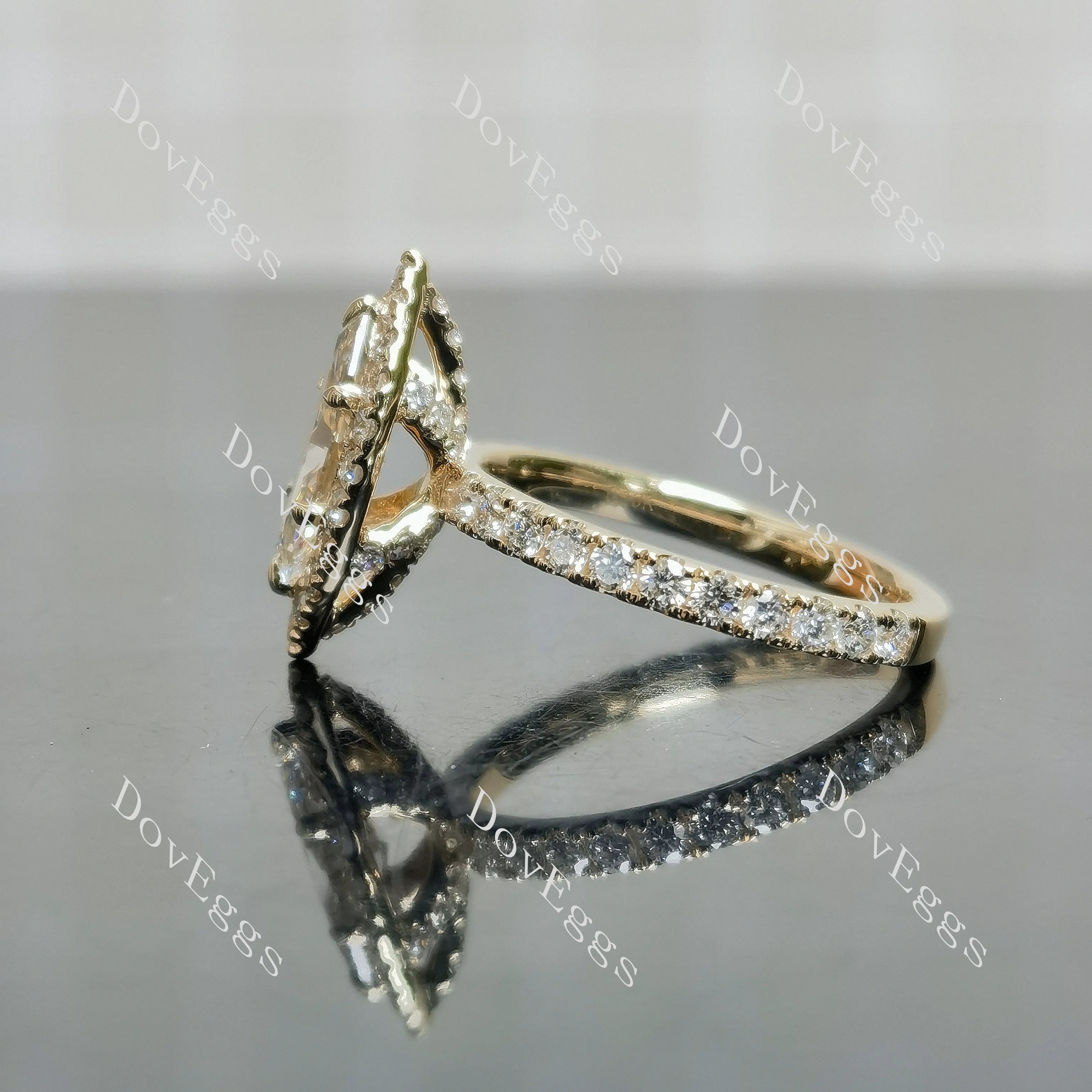 Marquise halo 3/4 eternity moissanite engagement ring| DovEggs