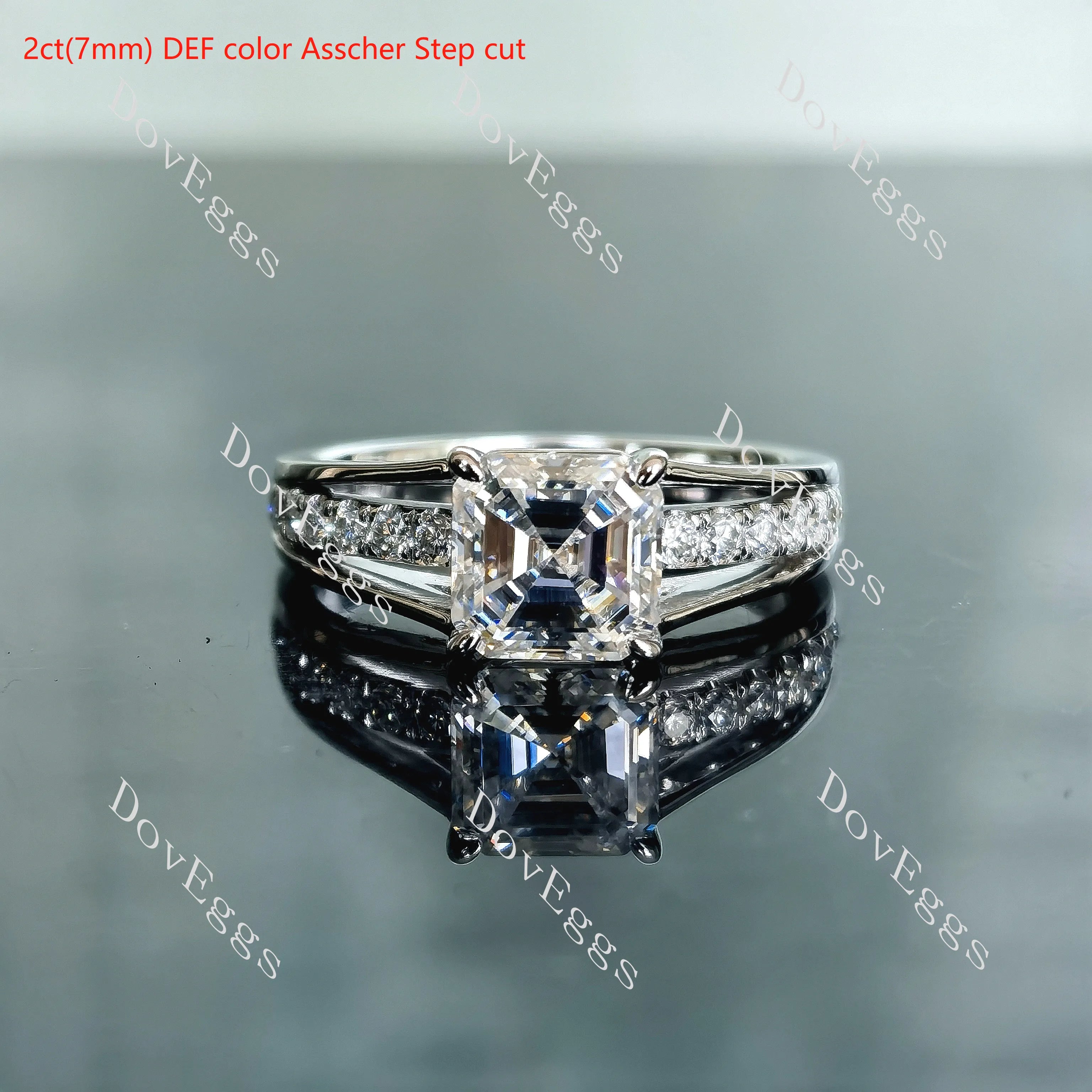 Doveggs Elizabeth Taylor Krupp cut half eternity pave moissanite engagement ring