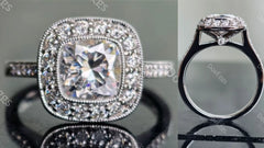 DovEggs cushion halo pave moissanite engagement ring