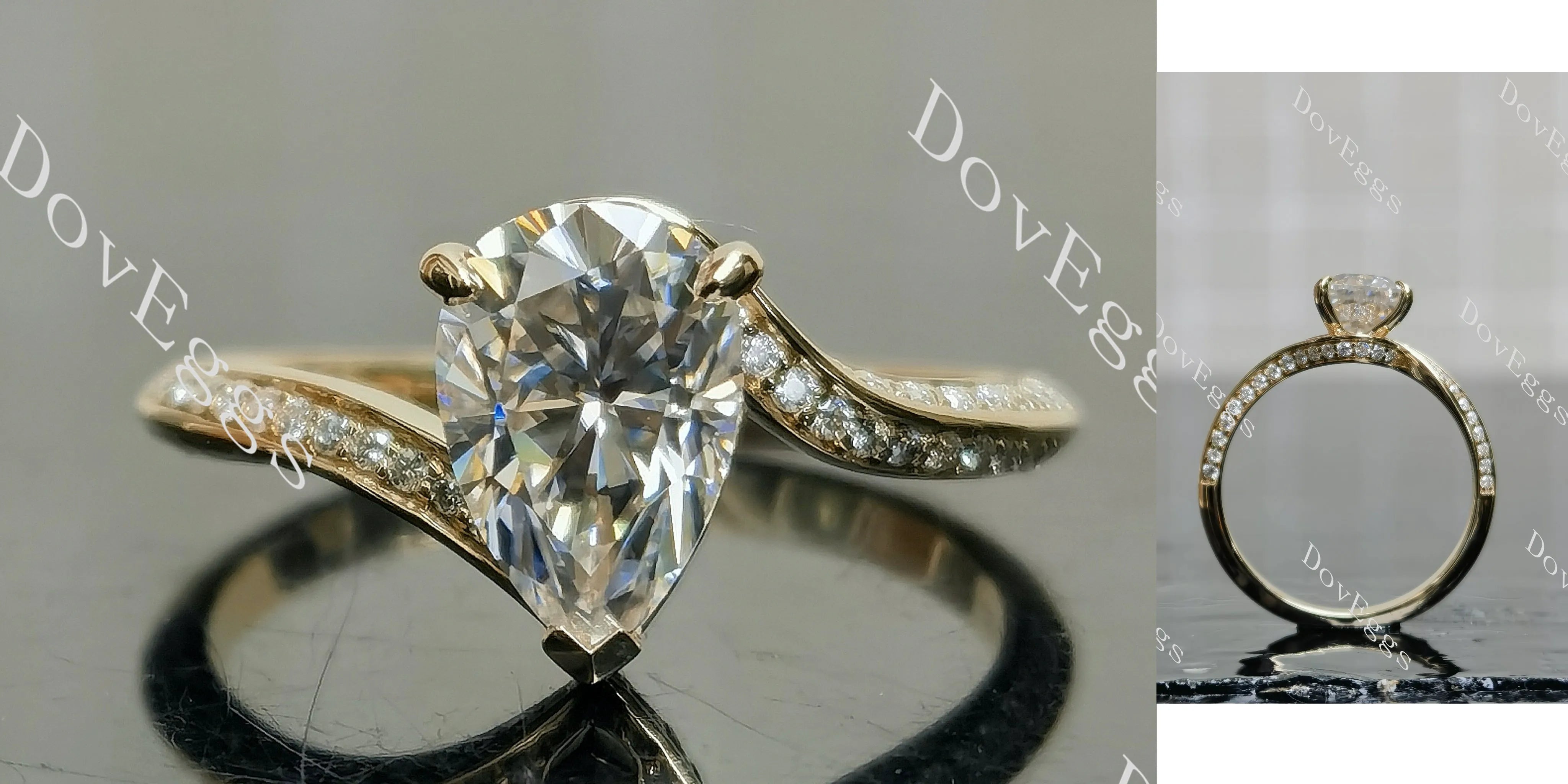 Stephanie’s Promise pear pave channel moissanite engagement ring