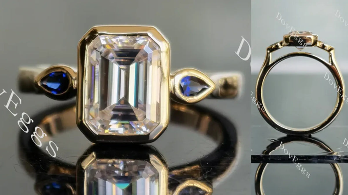 Doveggs bezel three stones engagement ring only semi-mount only(Exclusively to DovEggs Stones)