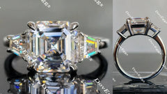 Doveggs asscher three-stone moissanite engagement ring for women