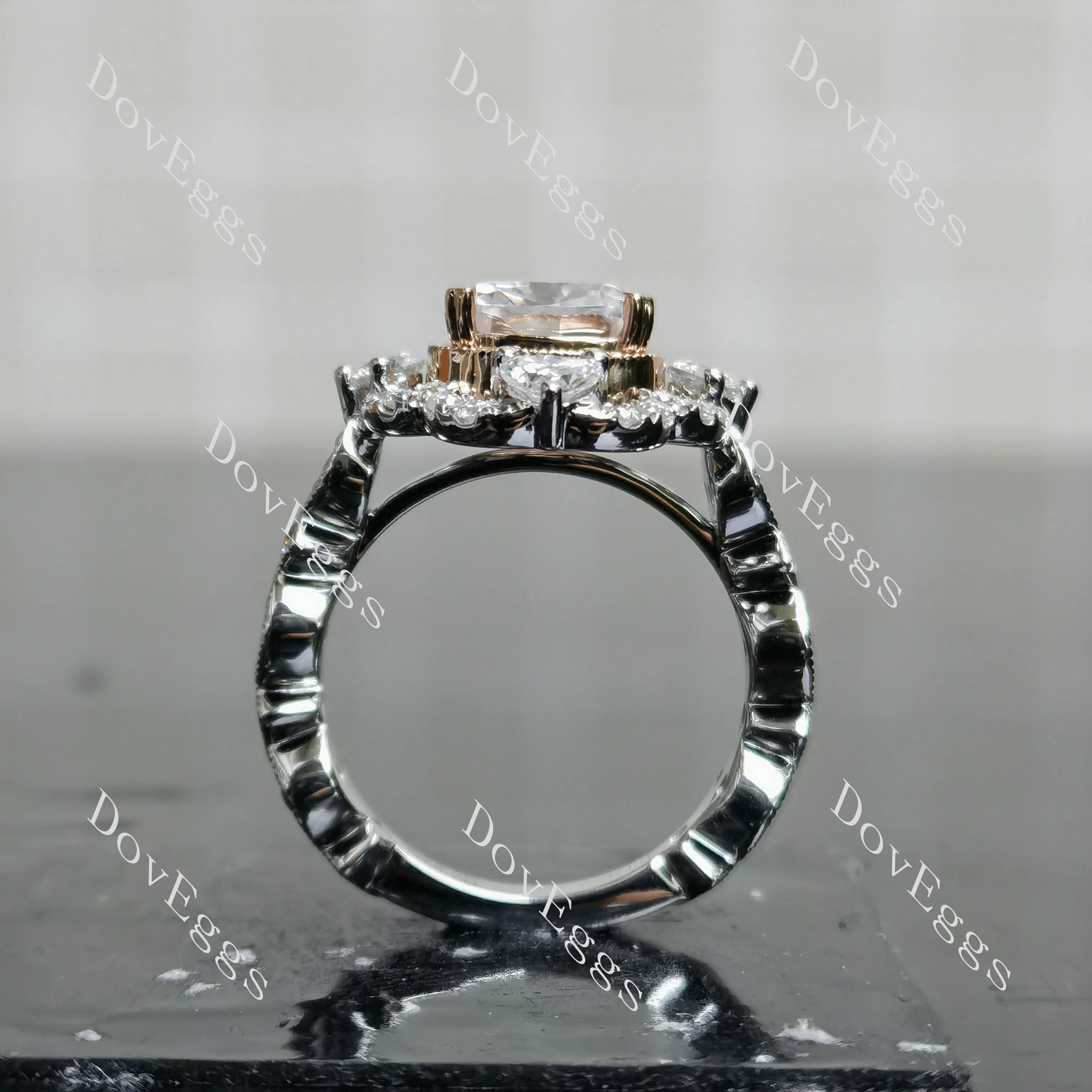 Vanessa cushion floral bezel moissanite engagement ring