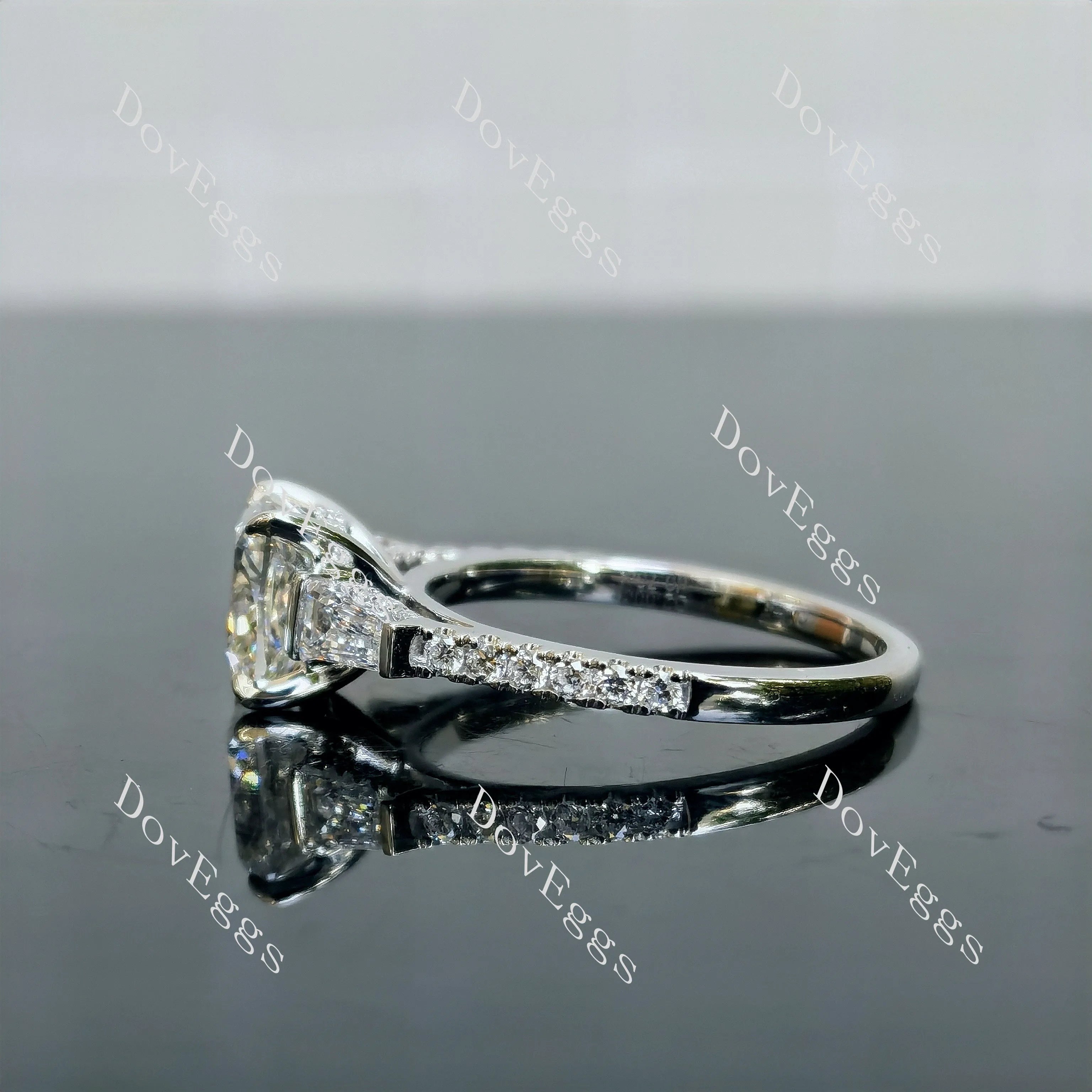 Doveggs Cushion Pave Half Eternity Lab Grown Diamond Engagement Ring
