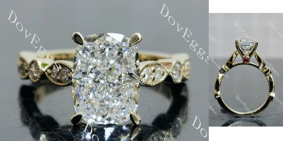 Doveggs Cushion Side Stones Lab Grown Diamond Engagement Ring