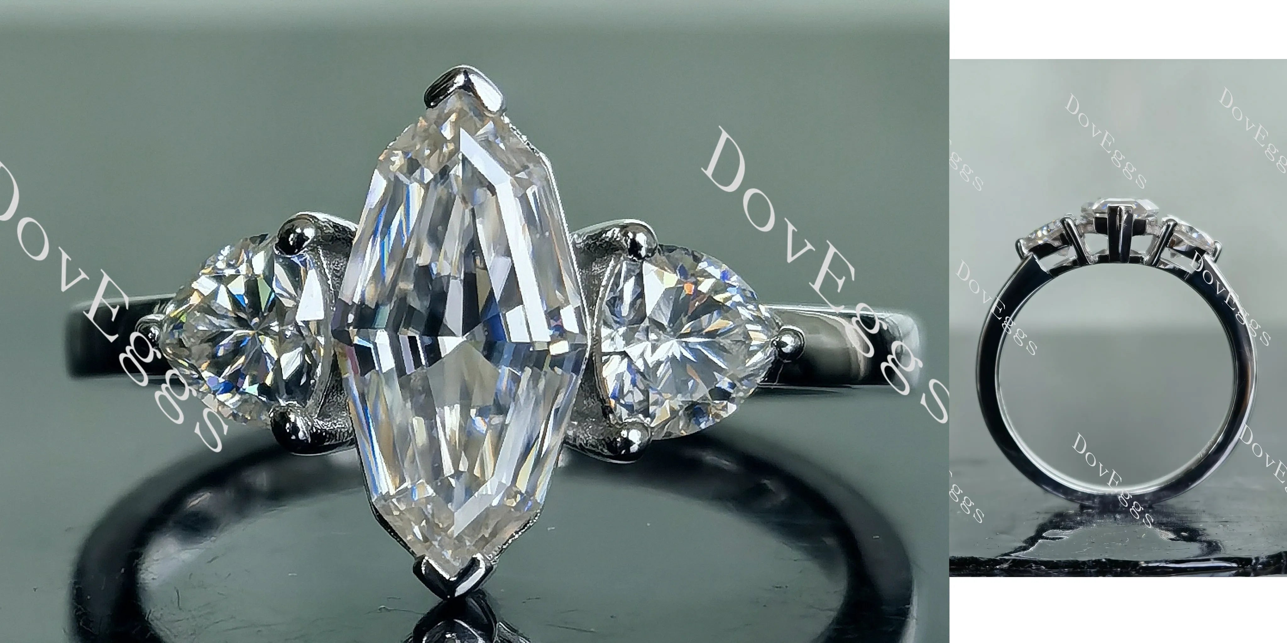 Doveggs Marquise Step cut pave three stones moissanite engagement ring